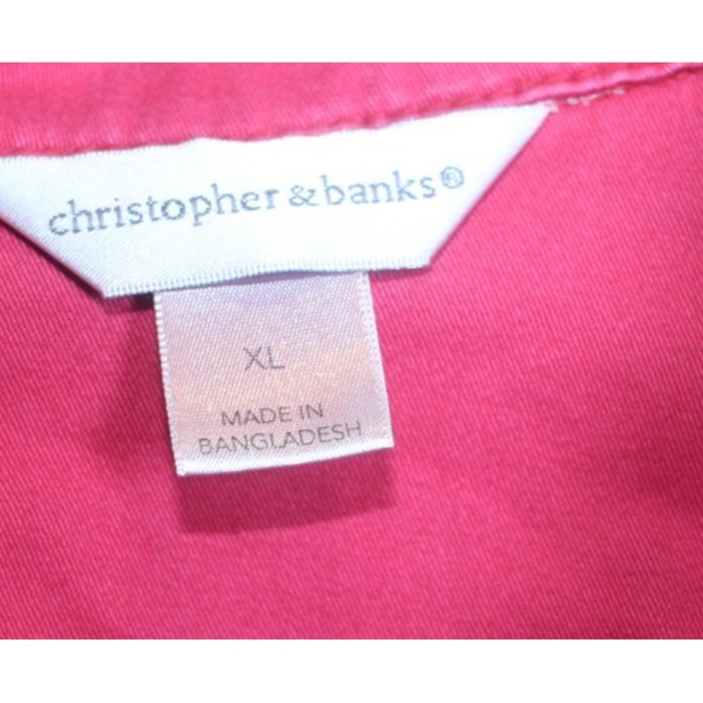 Christopher & Banks Womens XL Red Denim Jacket Stretch Crystal Button Pockets - Picture 3 of 5
